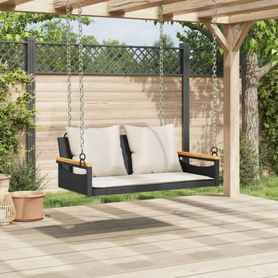 vidaXL - Schommelbank - met - kussens - 109x62x40 - cm - poly - rattan - zwart