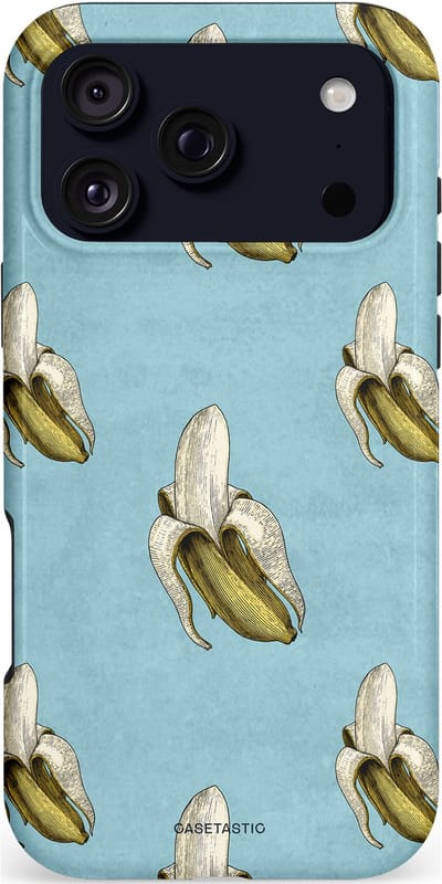 Casetastic hoesje geschikt voor Apple iPhone 17 Pro Max - MagSafe - Dubbellaagse bescherming - Vintage Fruit Design - Fashion Case - Lichtblauw Zand Saliegroen
