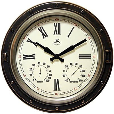 Wandklok met Thermometer en Hygrometer - Stijlvol en Duurzaam Weerstation voor Binnen en Buiten, 16 Inch, Brons