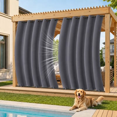 MUPOO Buitengordijnen Waterdicht & Stormbestendig - Blijft stabiel bij wind- Verduisterend & UV Werend - Outdoor Gordijnen voor Overkapping & Pergola - 132x274 cm -Donkergrijs- 2 stuks (Rideau Extérieur Imperméable)