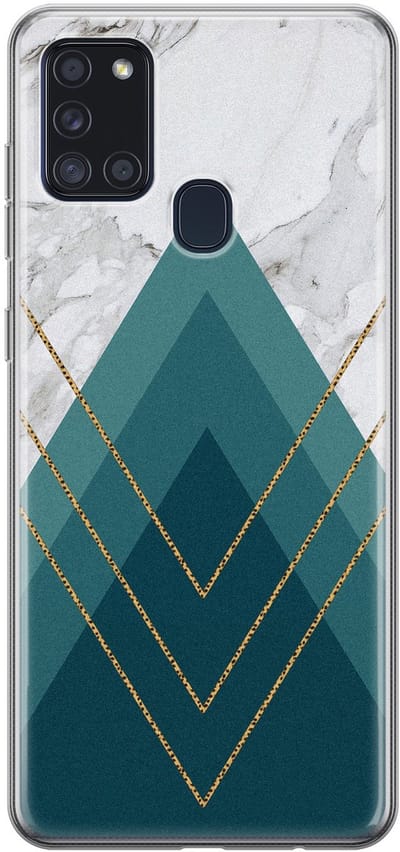 Leuke Telefoonhoesjes - Hoesje geschikt voor Samsung Galaxy A21s - Geometrisch blauw - Soft case - TPU - Print / Illustratie - Blauw