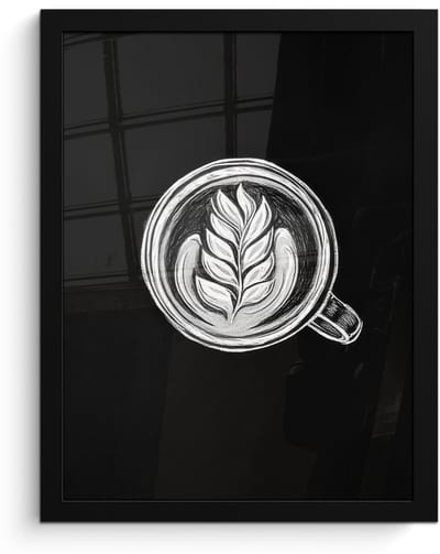 Poster in lijst - Fotolijst 30x40 cm - Posters - Krijttekening - Koffie - Latte art - Posterlijst zwart - Decoratie - Wanddecoratie woonkamer - Muurdecoratie slaapkamer