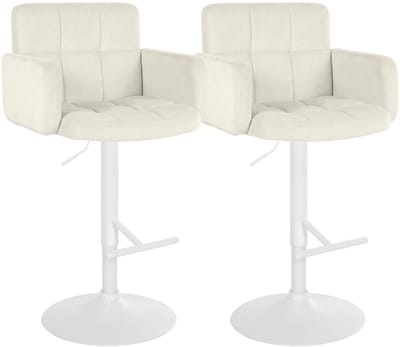 CLP Los Angeles Set barkrukken - Met armleuning - Met rugleuning - Verstelbaar - Velvet - Fluweel - wit/creme
