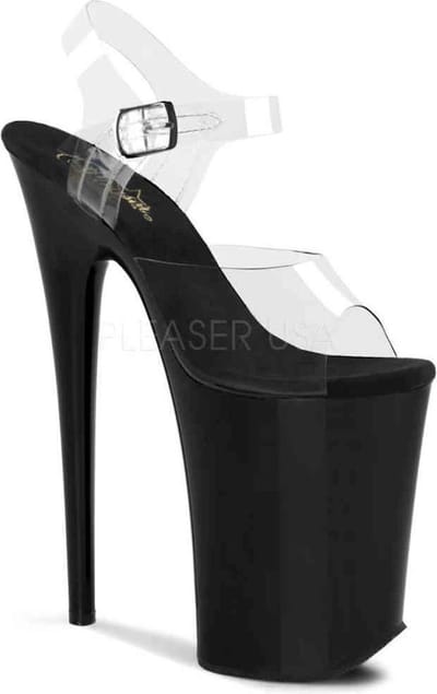Pleaser - INFINITY-908 Sandaal met enkelband, Paaldans schoenen - Paaldans schoenen - 35 Shoes - Zwart/Transparant