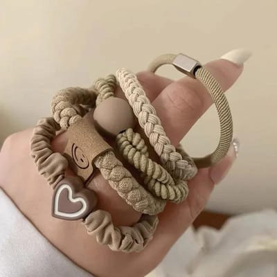 Lot de 5 bandeaux élastiques sans couture pour femme, bandeaux durables avec nœud papillon, sans pli, support de queue de cheval, bande en caoutchouc, accessoires pour cheveux café clair