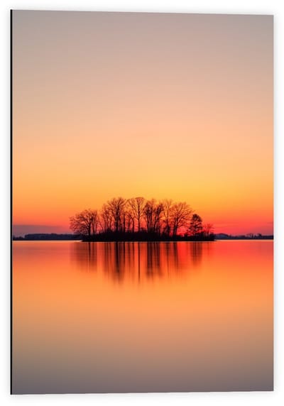 Dibond - silhouet Eilandje tijdens Zonsondergang - 40x60cm Foto op Aluminium (Met Ophangsysteem)