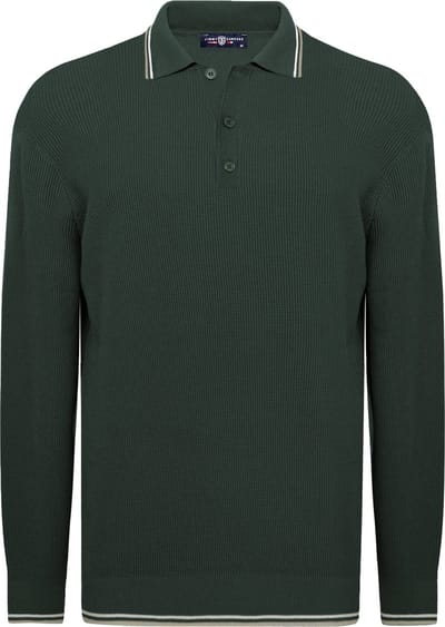 Jimmy Sanders Gebreide Polo Trui - Polo Kraag - Sweater - 100% Katoen Heren Donkergroen - M
