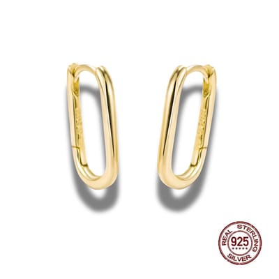 Oorringen - oorbellen - 925 sterling zilver - goudkleurig - rechthoekig - klapsluiting