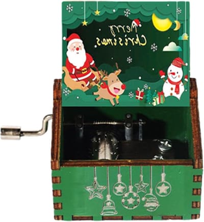 Kerst Muziekdoos - Houten Speeldoos - Feestelijke Decoratie - Handgesneden Ontwerp - 64 cm - Houtkleur