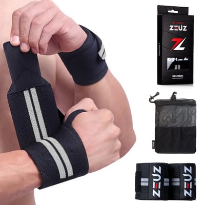 ZEUZ 2 Stuks Polsband voor Fitness & CrossFit - Wrist wraps – Krachttraining – Polsbrace – Grijs & Zwart