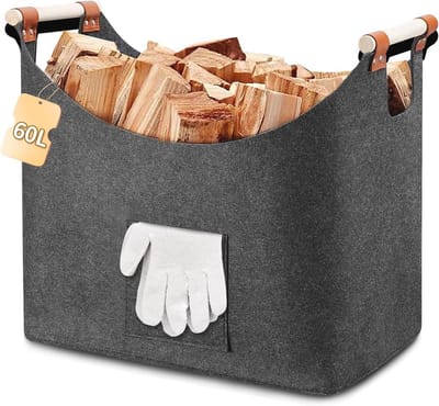 XL Houten Manden voor Haardhout - 60L met Versterkte Handgreep