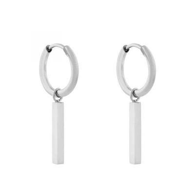 Essentialistics - Oorbellen minimalistisch staafje groot - Zilver - Stainless steel (verkleurt niet) - Kliksluiting