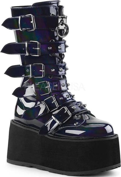 Damned-225 plateau laars met gespen en studs hologram zwart - (EU 38 = US 8) - Demonia