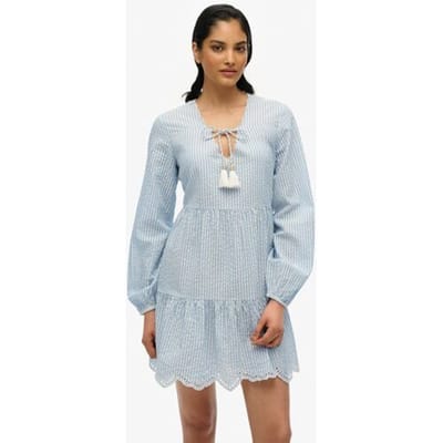 Superdry Gelaagde Mini-jurk van Broderiekant Light Blue Grootte: 34