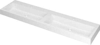 INK Momento wastafel polystone dubbel met 2 kraangaten 180 x 9 x 45 cm, mat wit