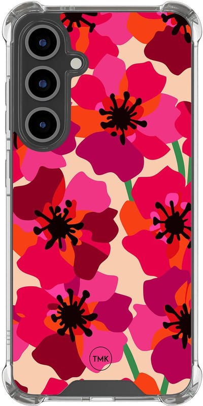 Shockproof hoesje geschikt voor Samsung Galaxy S25 FE - Pink floral bliss - Schokbestendig - Verhoogde randen - TPU case - Extra Sterke Back Cover - Bloemen - Transparant, Roze