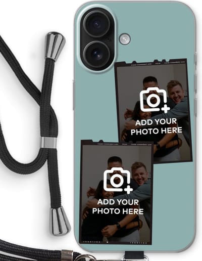 Gepersonaliseerd - Case Company® - Hoesje met koord geschikt voor iPhone 16 hoesje met Koord - Polaroid Zwart - Telefoonhoesje met Zwart Koord - Bescherming aan alle Kanten en Over de Schermrand