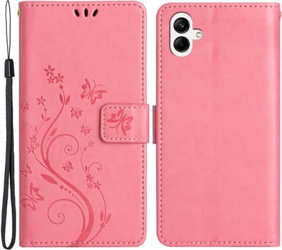 Coverup Hoesje - Geschikt voor Samsung Galaxy A05 Hoesje - Coverup Bloemen & Vlinders Book Case - Pink