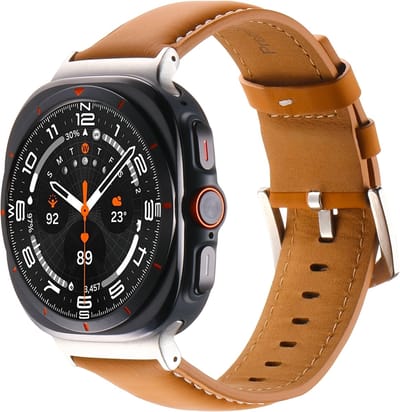By Qubix - Compatible Samsung bandje - Premium leren bandje - Lichtbruin - Geschikt voor Samsung Galaxy Watch Ultra / Ultra 2 bandjes - 47mm