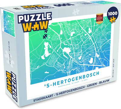Puzzel Stadskaart - 's-Hertogenbosch - Groen - Blauw - Legpuzzel - Puzzel 1000 stukjes volwassenen - Plattegrond
