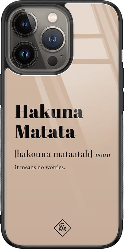 Casimoda® hoesje - Geschikt voor iPhone 13 Pro - Hakuna Matata - Luxe Hard Case Zwart - Backcover telefoonhoesje - Bruin/beige