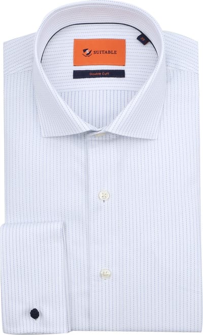 Suitable Overhemd Twill Dubbel Manchet Print Wit - Maat 40 - Heren - Overhemden Formeel