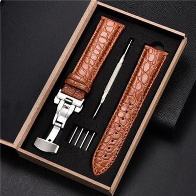 Bracelets en cuir de bracelet de montre de modèle de Crocodile de luxe haut de gamme 18mm 20mm 22mm 24mm avec bracelet de montre-bracelet à fermoir automatique en acier inoxydable 24mm brown