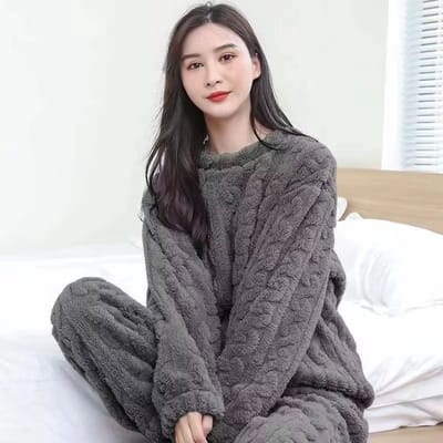 Warme Dames Pyjama Set van Flanel – Zachte Winter Pyjama in Grote Maten – Lange Mouwen – Loungewear & Homewear – Herfst/Winter Nachtkleding