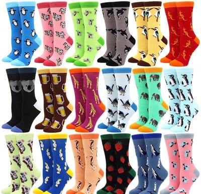 Sokken dames 12 paar - Jaar box - blauw - geel - groen - roze - geel - mix - leuke print - 36 - 40 - cadeau voor haar - gift - geschenk