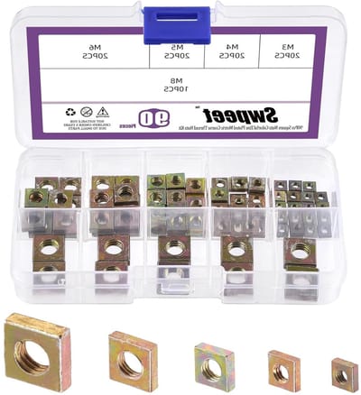 90 Stuks Vierkante Moeren Assortiment Kit - M3, M4, M5, M6, M8 - Geel Gegalvaniseerd - Voor Machine Schroeven en Thuisgebruik - Metrische Schroefdraad