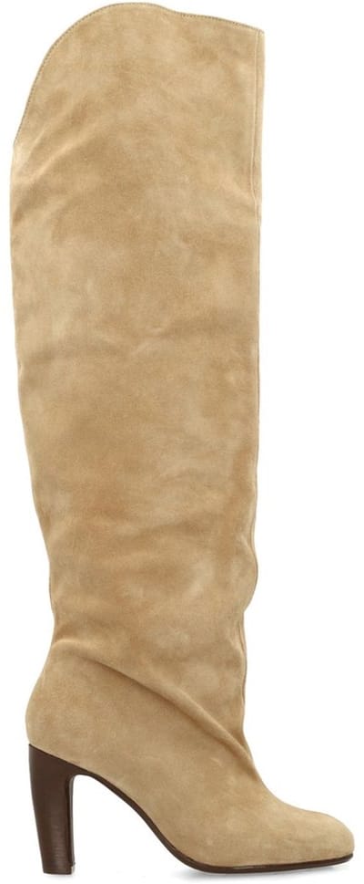 Sacha - Dames - Beige suède hoge laarzen met hak - Maat 38