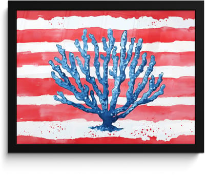 Poster in lijst - Fotolijst 40x30 cm - Posters - Koraal - Verfstructuur - Rood - Blauw - Posterlijst zwart - Decoratie - Wanddecoratie woonkamer - Muurdecoratie slaapkamer