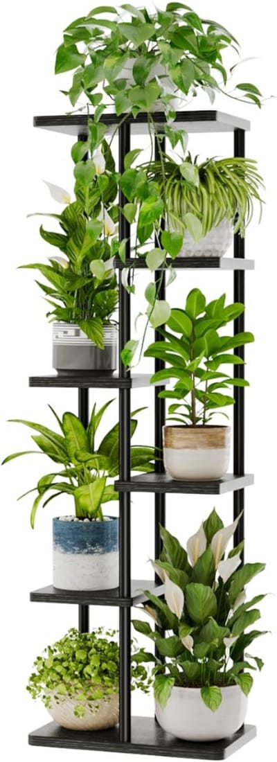 SNJY® Plantentafel - Plantentafeltje voor Binnen - Plantentrap - Plantenetagere - 6-Laags - 118 cm Hoog - Zwart