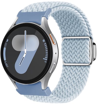 Nylon bandje - geschikt voor Samsung Galaxy Watch 7 (40 & 44mm) / Watch 6 (Classic) / Watch 5 (Pro) / Watch 4 (Classic) / Watch FE - met easy pin - lichtblauw