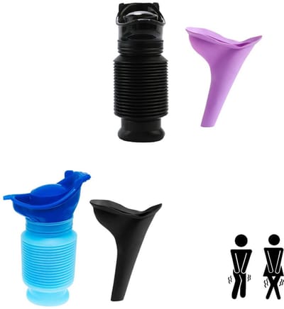 2-pack – Draagbare Urinalen voor Buiten – Verstelbare Noodurinalen – Unisex – Uitschuifbaar – Lekvrij Ontwerp – Noodurinalen voor Roadtrips, File's en Kamperen – Grote Inhoud van 750 ml – 18–34 cm (Blauw + Zwart)