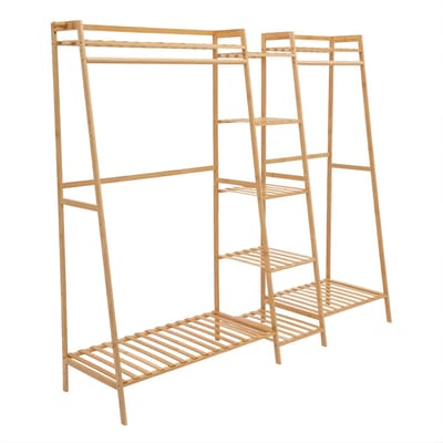 Kledingrek Trapeziumvorm – Multifunctioneel Bamboe Kledingrek – Meerdere Lagen – Voor Wasruimte en Balkon – Houtkleur