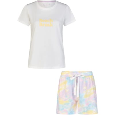 By Louise Dames Shortama Korte Pyjama Set Geprint Wit/Multi - Maat S