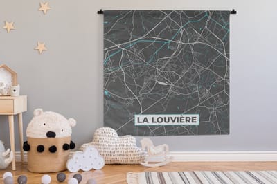 Wandkleed - Wanddoek - Plattegrond – La Louvière – Blauw – Stadskaart - Kaart - 150x150 cm - Wandtapijt