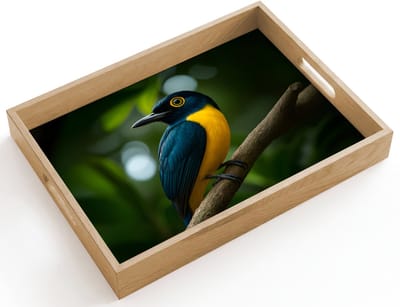 Dienblad hout 40x30 cm - Schootdienblad - Vogel - Tak - Geel - Bladeren - Borrelplank rechthoek - Plateau dienbladen