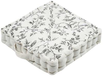 Stof Textile Vloerkussen Leaves - wit/grijs - katoen/polyester - 45 x 45 x 10 cm - vierkant - Extra dik - extra zitplaatsen - spelen - gamen - relaxen