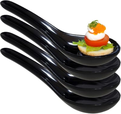 Amuse/aperitief lepels - hapjes/tapas - 4x stuks - porselein - zwart