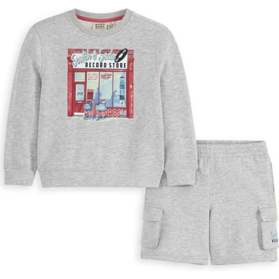 Scotch & Soda 2pc Boys Fleece Crewneck & Short Set Light Grey Taglia: 2T | Pantaloni Outlet | kids | Grigio