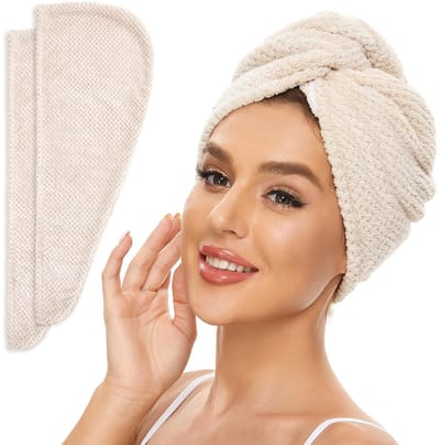 Daity 2 stuks microvezel haarhanddoek - zachte haardroogkap - eenvoudige effen haarhanddoek voor de badkamer - superabsorberende haarhanddoek - anti-kroezige haartulband voor nat haar - badkamerbenodigdheden - badkameraccessoires (wit)