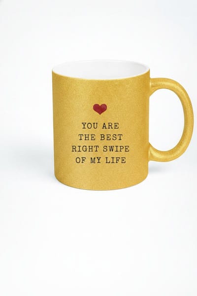 Gouden Glitter Mok "Best Right Swipe" Liefdesbeker - Uniek Romantisch Cadeau