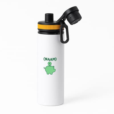 Hacebo® - Groene piggy bank met eigen naam waterfles met draaidop oranje - Varken - iemand die van geld houdt - cadeau voor iemand die houdt van geld - verjaardagscadeau - gift - geschenk - water fles - 850ML