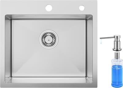 SOFETIY MAX Spoelbak voor keuken 50 x 45 cm - Spoelbak Keuken Met Zeepdispenser 300ML - Keukenwasbak voor Inbouw - Wasbak Keuken RVS Met Waterafvoersysteem
