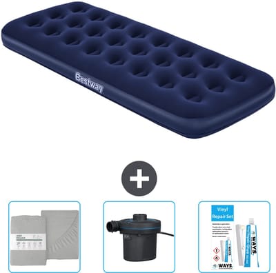 Bestway luchtbed - 1-Persoons - 76 x 185 x 22 cm - Blauw - Inclusief Hoeslaken - Pomp en Reparatieset