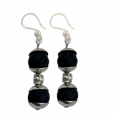 Allergievrije lange oorbellen- Azra- Lavasteen- Zwart-Charme Bijoux