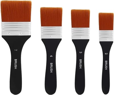 OIMG Platte kwastenset - Aquarel acryl platte kwast - Oliekwast - Breed formaat houten schilderkwast - Schilderkwast - Set van 4 - 20/30/40/70 mm - Geschikt voor alle soorten verf
