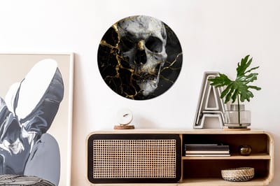 WallCircle - Wandcirkel - Muurcirkel - Goud - Abstract - Schedel - Eng - Dood - Aluminium - Dibond - 60x60 cm - Binnen en Buiten